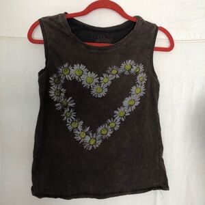 LOL Vintage distressed dark brown sleeveless with daisy Heart size S
